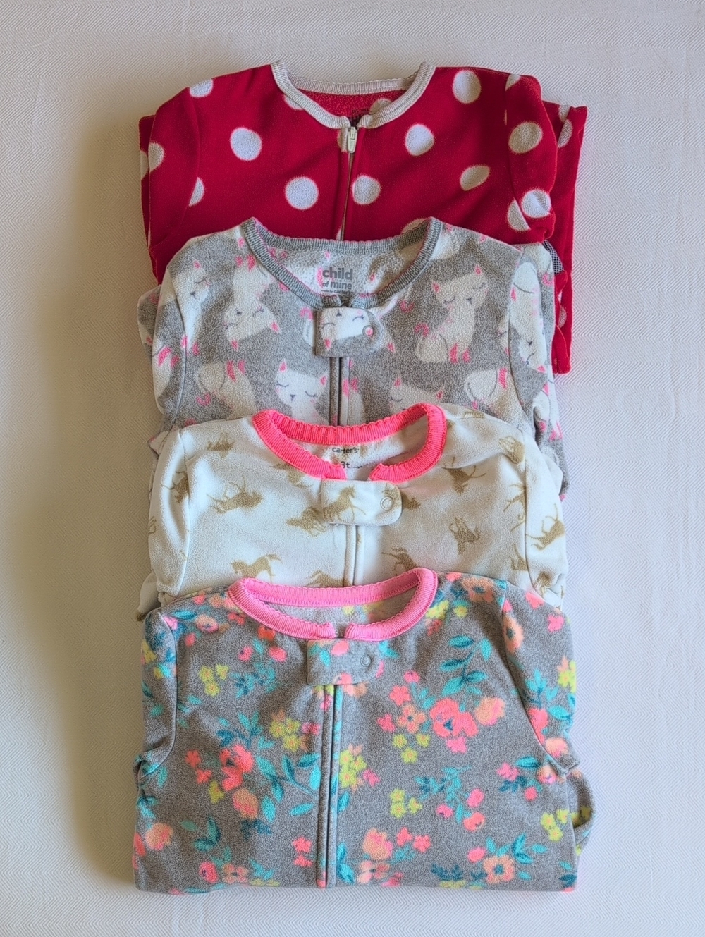 Girls 3T Fleece Footed Pajamas Sleeper Bundle 4pc Lot Carter's Oshkosh Winter